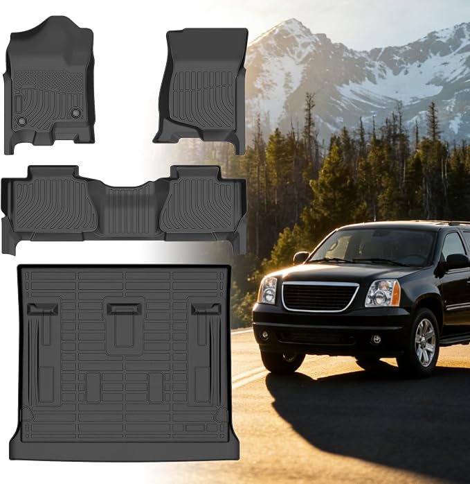 Floor Mats for Chevy Tahoe 2007 2008 2009 2010 2011 2012-2014 | for GMC Yukon Bench (NOT fit XL or Hybrid), for Chevrolet Tahoe Floor Mats 1st&2nd Row&Cargo Liner,8 Seats,TPE Summer Winter