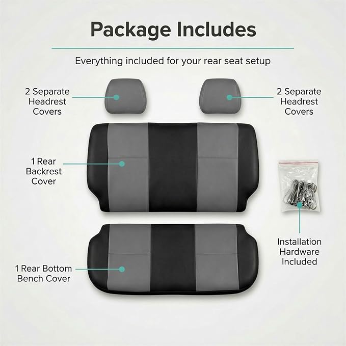 FH Group Car Seat Covers Classic PU Leather Split Bench Car Seat Cover – Universal Fit for Cars Trucks & SUVs (Black/Gray)