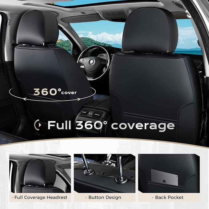 Coverado Car Seat Covers Front Seats, Sporty Non-Slip Waterproof Faux Leather Full Set with Rear Protectors for Trucks SUVs, Mens Automotive Interior – BlackBlue