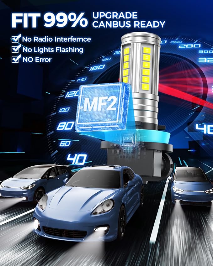 Marsauto H11 H16 H8 Led Fog Light Bulb 12,000LM, 1:1 Size 360° Illumination H16 H8 Fog Lights Led, 600% Bright Strong Penetration, Upgraded LED Chips H11 Fog Light Bulbs for Car, Tail Light Covers