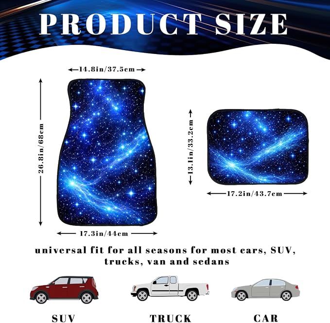 Galaxy Car Floor Mats Set of 4 Blue Starry Night Cosmic Sky Automotive Foot Mats Rugs Carpet for Car Non-Slip Auto Car Accessories Universal Fit Car Accessories for Truck