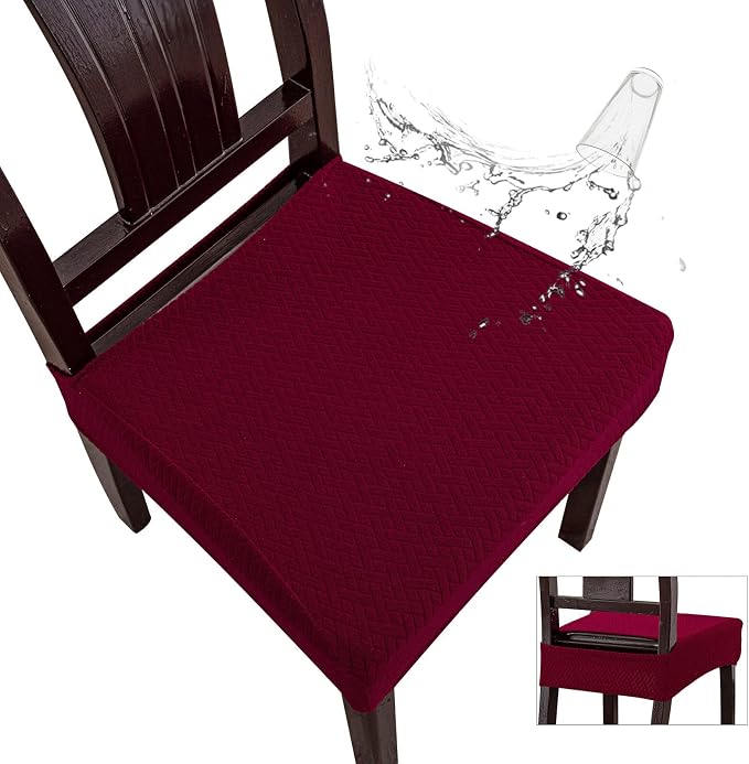 Genina Waterproof Seat Covers for Dining Room Chair Covers Waterproof Dining Chair Covers (2 PCS-Rear-gapped, Wine Red)