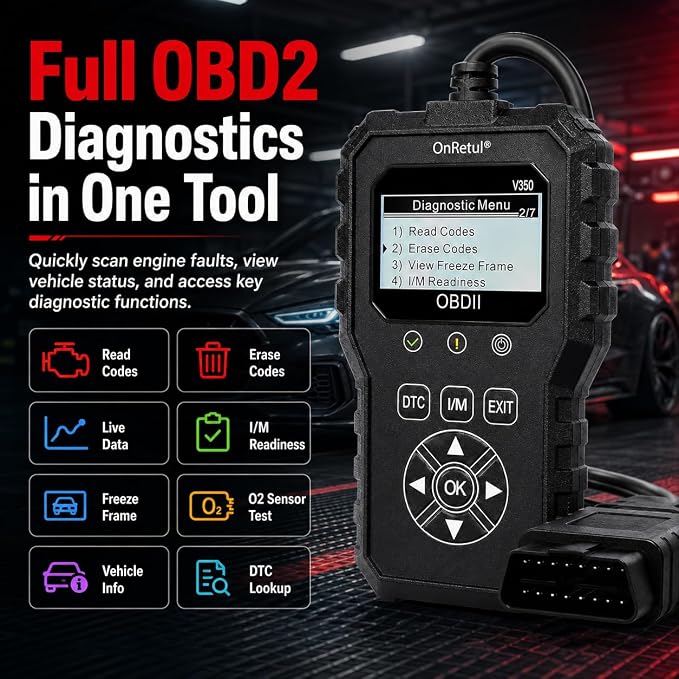 V350 OBD2 Diagnostic Diagnostic Tool Tool, Code Reader, Engine Light Diagnostic Tool, Battery Voltage Tester, for OBD2 Cars & Trucks Since 1996