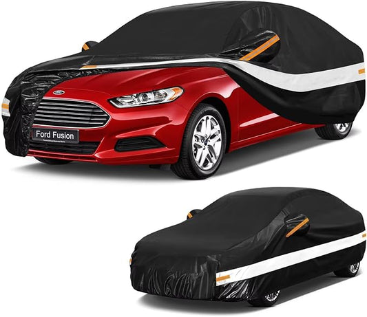 10 Layers Sedan Car Cover Custom Fit for Ford Fusion (2005-2026), Waterproof All Weather for Automobiles, Outdoor Full Cover Sun Dust Rain Protection with Cotton. Black