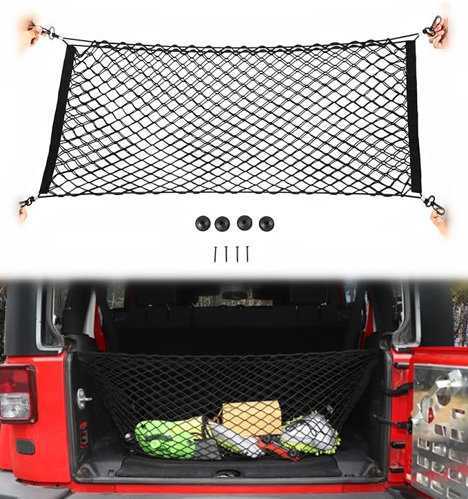 Voodonala 40 x 18 Universal Cargo Net Organizer, Elastic Mesh Trunk Storage Envelope for Pickup Truck Bed, SUV Rear Cargo Area Divider Compatible with Bronco Sport, Jeep, Dodge, Toyota