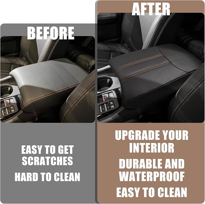 Muslogy Center Console Armrest Cover Fit for Honda Pilot 2023-2026, 2024-2026 Ridgeline/Passport Accessories, Comfort Armrest Pad Console Lid Cushion Vegan Leather Regular Thick(Black/Orange Trim)