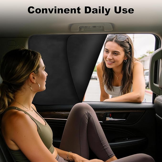 XCBYT Suede Rear Car Window Shades 2 Pack, 100% Blackout Privacy | 100% blackout keeps the backseat cool for baby naps & nursing. Premium soft suede. Fits iron frames only (30.3x18.9")