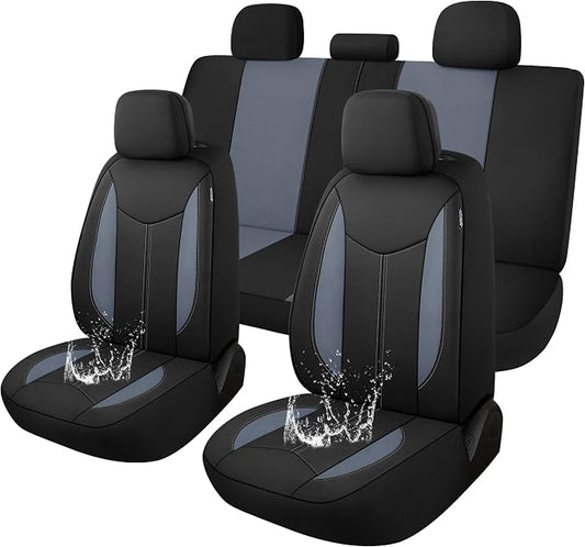 CAROMOP Waterproof Car Seat Cover Full Seats, Neoprene Seat Covers for Cars,Split Bench Compatible Car Interior Covers, Universal Fit Most Car Sedan Truck SUV(Black/Gray)