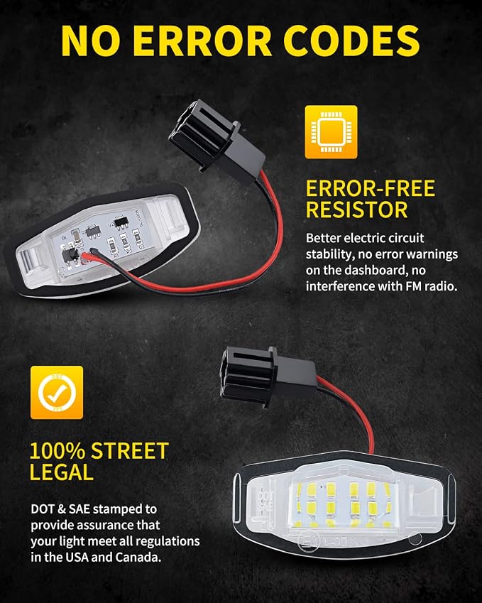 LED License Plate Lights Bright White Tag Lamp Assembly Replacement Compatible with Honda Accord Sedan Odyssey Civic Pilot & Acura MDX TSX TL ILX RDX RL, Pack of 2