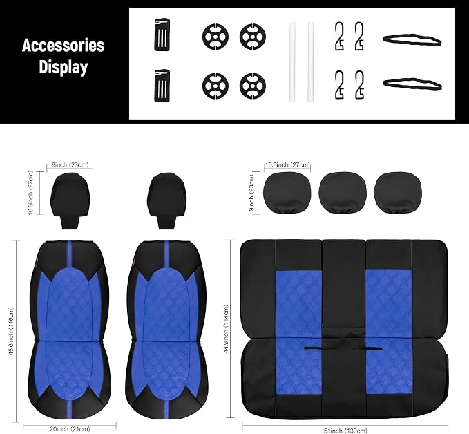 CAROMOP Luxury PU Leather Car Seat Covers Front Set, Anti-Stain Waterproof Automotive Seat Covers for Cars, Universal Car Interior Covers Seat Protectors for SUVs Pick-up Trucks(Royal Blue)