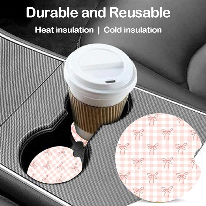 Ceramic Car Coasters – Absorbent Car Cup Holder Coaster Set for Women, Cute Aesthetic Car Accessories for Girls, 2 Pack (Salmon Pink)