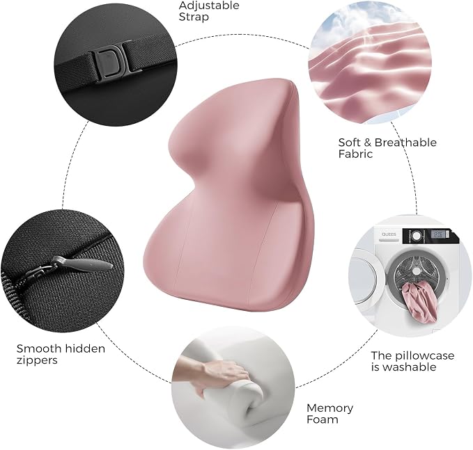 BEBAS Car Headrest Pillow, Ergonomic Neck Pillow with Memory Foam, Enlarged Surface for Head Neck Shoulder Support, Breathable Removeable Car Seat Pillow for Pain Relief(Pink, 1 Pack)