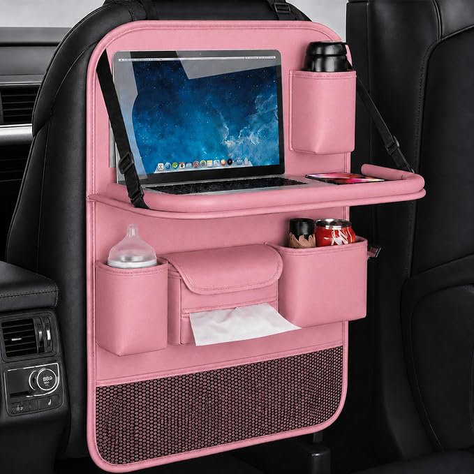 Car Seat Organizers,Multi-functional Back Seat Protectors, Storage Pouches, and Tray Holders for Cars, Kids, Seat Back and Rear Seats,Pink 1 Pcs