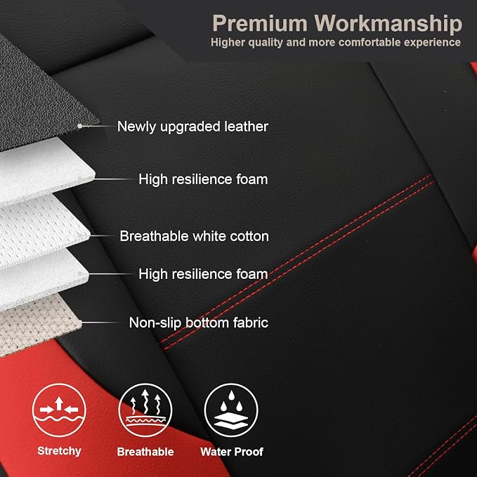 GIANT PANDA Front Car Seat Cover for Hyundai, Faux Leather Bucket Seat Covers Custom Fit Hyundai Sonata Elantra Santa Fe Tucson Accent Kona Palisade Genesis Venue Ioniq (Red+Black) 2-Pack