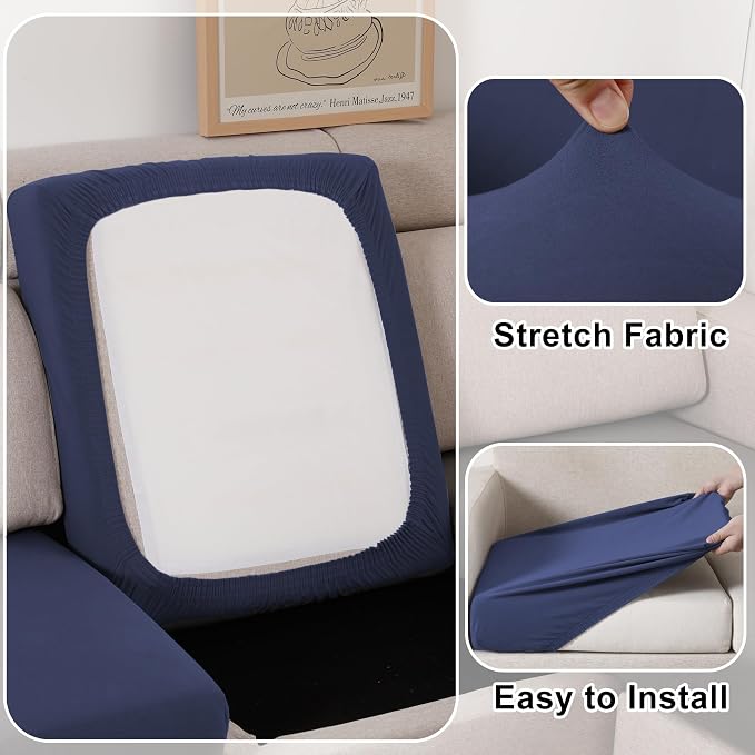 100% Waterproof Couch Cushion Covers Sofa Seat Cover, Stretch Loveseat Covers for Dogs, Reversible Sofa Protector Covers for Kids Pets with Elastic Bottom, Washable(Loveseat Cushion, Navy)