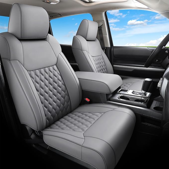 Huidasource Front Car Seat Covers Fit for Toyota Tacoma 2005-2015 All Cab Base Prerunner SR5 Limited TRD Sport Front Row, Full-Cover Waterproof Leather Truck Seat Cushion Covers, Gray