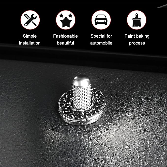 4 Pack Bling Car Inner Door Lock Covers, Rhinestones Pull Rod Bolt Decoration Stickers, Auto Universal Sparkly Door Bolt Cap, Compatible with Mercedes-Benz A/B/C/D/E Class (Black)