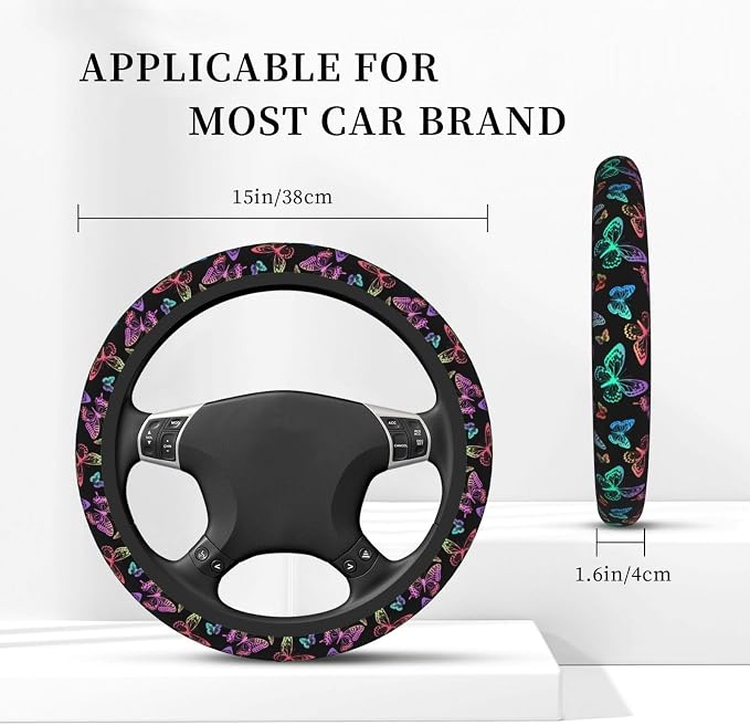 Butterfly Trendy Purple Steering Wheel Cover For Women Men Girls Car Accessories Decor Anti-Slip Neoprene Auto Steering Wheel Covers Protector Universal 15 Inch