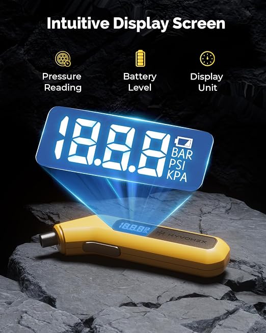 Tire Pressure Gauge Digital 200 PSI, HYVOHEX Tire Gauges for Tire Pressure with AAA Batteries, Visual LED Display Tire Gauge with Backlight, Digital Tire Gauge for Car Truck Motorcycle Bicycle (Grey)