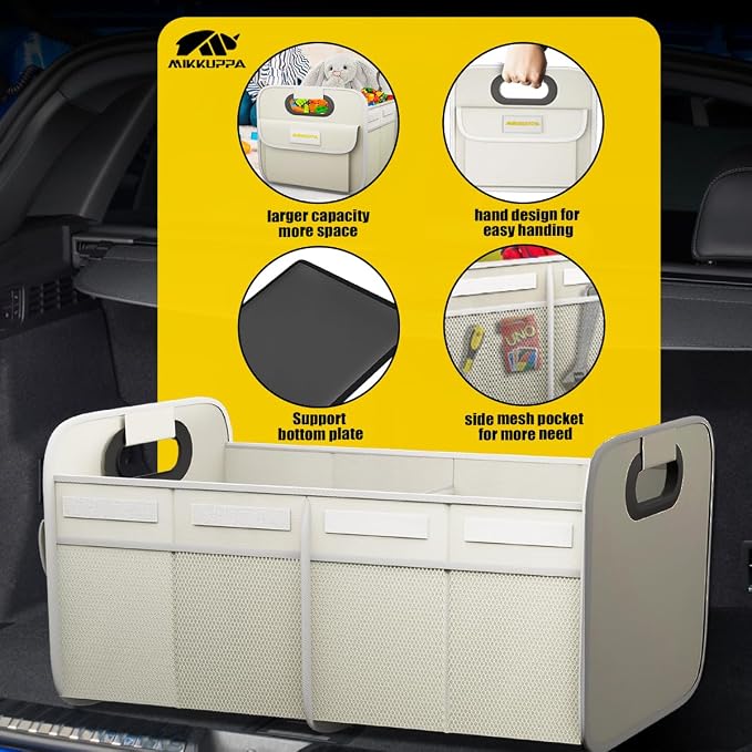 MIKKUPPA Car Trunk Organizer - 70L Collapsible Trunk Organizer with Reinforced Handles for Groceries, Car Storage Organizers for SUV Auto Truck Van with Non Slip Bottom (White)