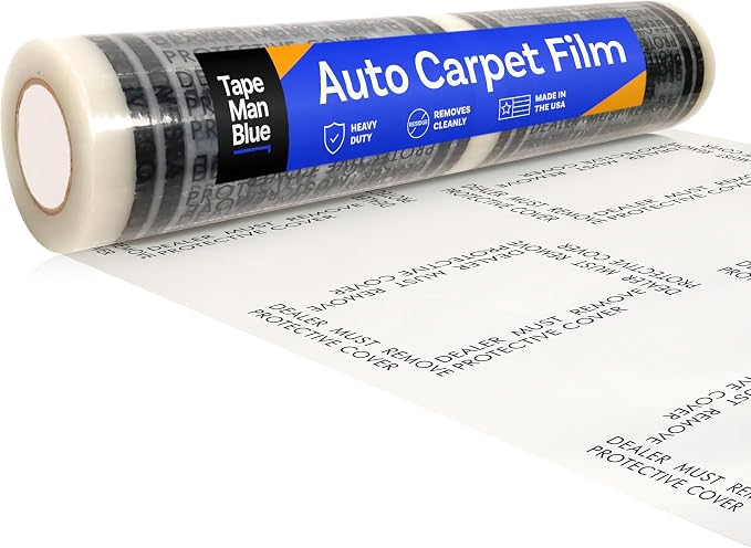 Auto Carpet Film, 24” Roll with 21” Perforation, 4 Mils Thick, Dealer Must Remove Protective Cover, Plastic Floor Mats for Car Carpet Protection, Made in USA (24" x 600' Roll)