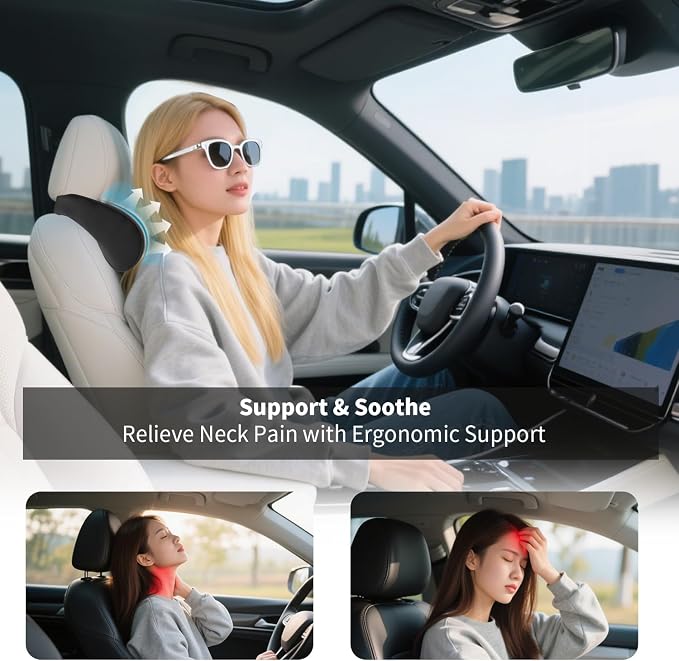 Car Neck Pillow for Driving Memory Foam Headrest for Most Cars SUV Home Office Traveling