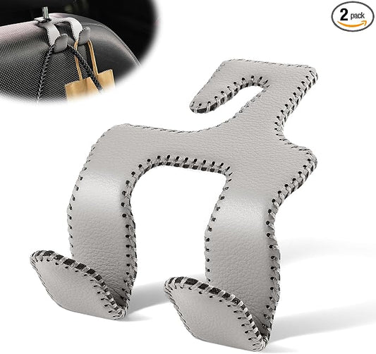 LivTee Upgraded Superior Leather Car Seat Back Headrest Hook, 2 in 1 Auto Seat Hook Hangers Holder Organization Interior Accessories for Purses Coats Umbrellas Grocery Bags Handbag (Gray)