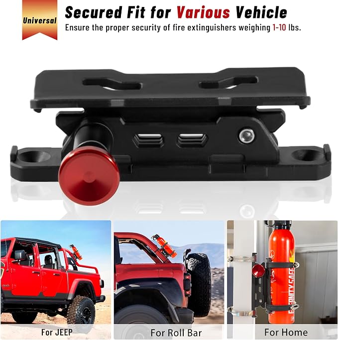 ZHILXN Quick Release Fire Extinguisher Mount for Vehicle with 4 Pcs Clamps | Car Fire Extinguisher Bracket Holder Compatible with Jeep Wrangler JT TJ JL JKU, UTV SXS RZR, Can-Am X3, Off-Road, Tractor