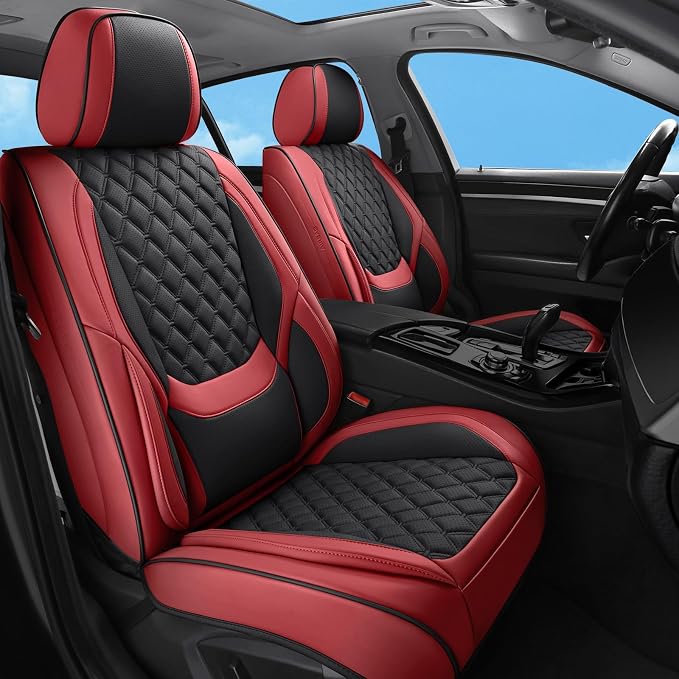 Car Seat Covers Full Set,5 Seat Leather Seat Covers for Cars,Front Seats and Back Seat Cover,Waterproof Car Seat Cushion Protectors,Universal Fit for Most Cars SUV Trucks(Black&Red, Full Set)