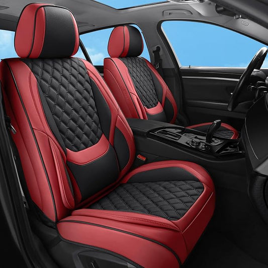 Car Seat Covers Full Set,5 Seat Leather Seat Covers for Cars,Front Seats and Back Seat Cover,Waterproof Car Seat Cushion Protectors,Universal Fit for Most Cars SUV Trucks(Black&Red, Full Set)