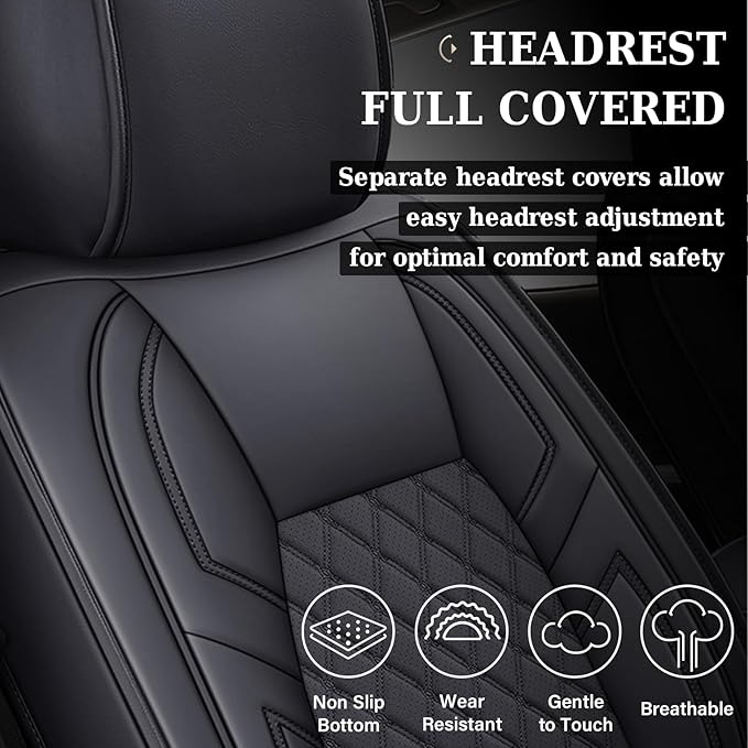 Coverado Toyota Tundra Seat Covers, Leather Seat Covers Compatible with 2007-2021 Toyota Tundra Crew/Crewmax/Extended/Double Cab Automotive Seat Covers for Car Trucks (Front, Blue)