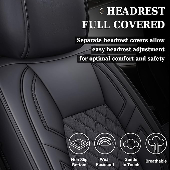 Coverado Toyota Tundra Seat Covers, Leather Car Seat Covers Full Set Automotive Seat Covers Protector Compatible with 2007-2021 Toyota Tundra Crew/Crewmax/Extended/Double Cab(Black)