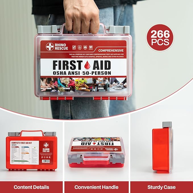 RHINO RESCUE 278pcs First Aid Kit, All-Purpose 50-Person | Home & Office Emergency Medical Supplies, for Minor Cuts, Scrapes, Burns, HSA/FSA Approved