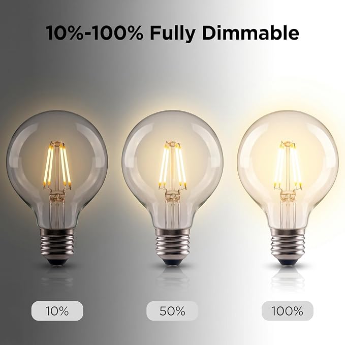 G25 LED Globe Light Bulbs, 60W Equivalent 500 Lumens, E26 Base Dimmable 2700K Soft Warm White, CRI 90+ Edison Vanity Light Bulbs for Bathroom Mirror, Bedroom, Kitchen, Clear Glass, 6 Pack