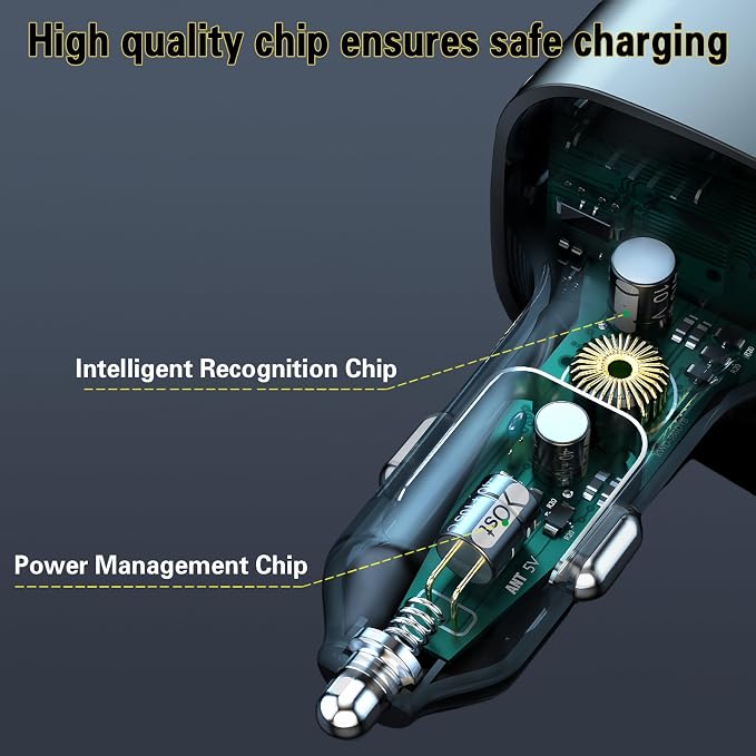 USB C Car Charger, Cigarette Lighter USB Charger, 81W Multiport 6-Port 5FT | PD & QC3.0 Fast Charger for Multiple Devices, Car Travel Essentials, Compatible with iPhone 15/16/17, Pad, Galaxy S24