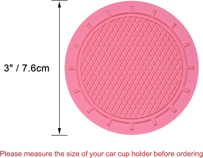 Car Coasters, Wisdompro 4 Pack PVC Car Cup Holder Insert Coaster - Anti Slip Universal Vehicle Interior Accessories Cup Mats for Women(Diameter 3", Pink)