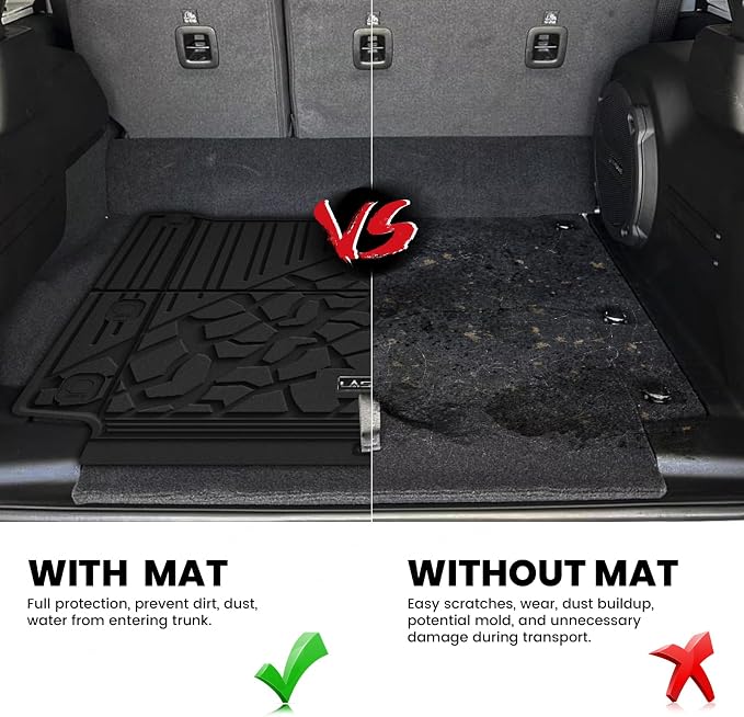 LASFIT Cargo Mat for Jeep Wrangler 4XE 2021-2025 4 Doors with Subwoofer | Plug-in Hybrid EV-Gas (PHEV), All Weather, TPE, Custom Fit, Trunk Mat, Cargo Liner, Black