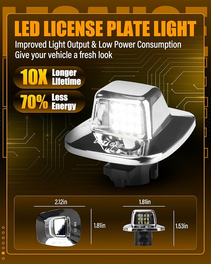 LESAUCE Upgraded LED License Plate Lights For 1988-2000 Chevy C/K-Series 1500/2500/3500 Pickup, 6000K White, Tag Lamp Assembly Replacement, IP68 Waterprooof, Pack of 2