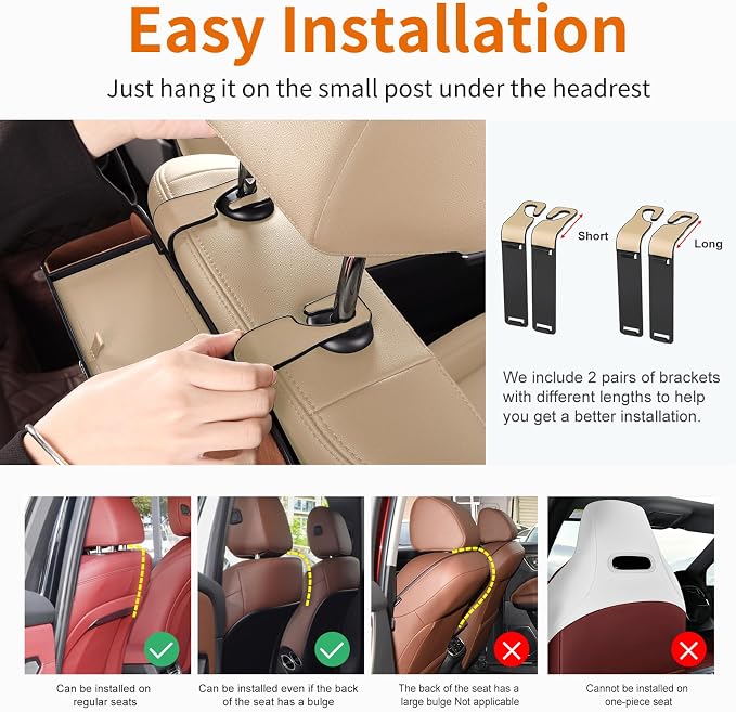 Car Rear Backseat Extra Multifunctional Drink Cup Holder Organizers with Tissue Storage Box Organizer & Hooks for Car Seat Back. Beige