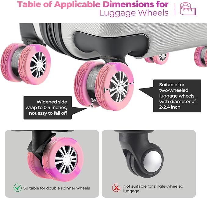 8Pcs Luggage Wheel Covers, Travel Accessories (Gradient Soft Pink & Purple) | Wear-resistant & anti-noise silicone covers. Fits 2-2.4" wheels. Protects suitcase wheels. Travel essential for suitcases