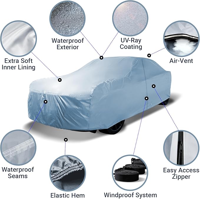 iCarCover Custom Car Cover for 2017-2020 Fia t 124 Spider, Waterproof All Weather Rain Snow UV Sun Protector Full Exterior Weatherproof Indoor Outdoor Car Cover with Strap
