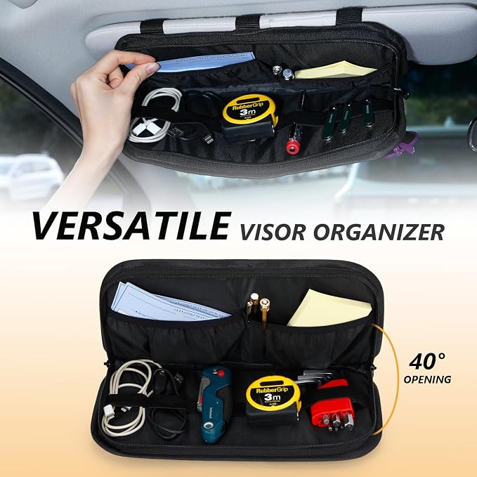 GNEGNI Tactical Car Sun Visor Organizer - Rigid MOLLE Panel Vehicle Storage Pouch with 3 Straps - Car Interior Document and Tool Holder for Truck, SUV, Jeep (13" x 7") (Blue)