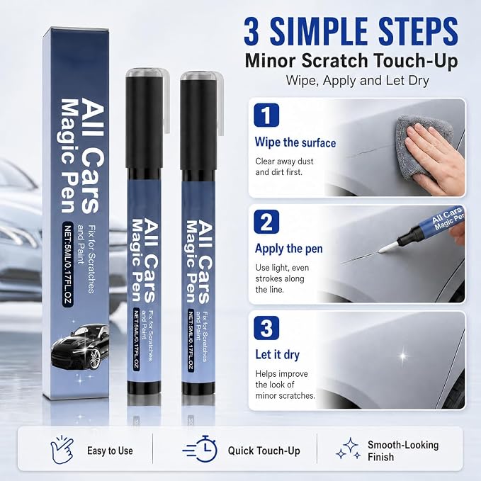 Car Scratch Remover Pen, All Cars Magic Pen, 2 PCS | Waterproof Clear Paint Repair Pen Touch Up Pen for Quick Automotive Scratch Removal for All Vehicle Colors (8ML)