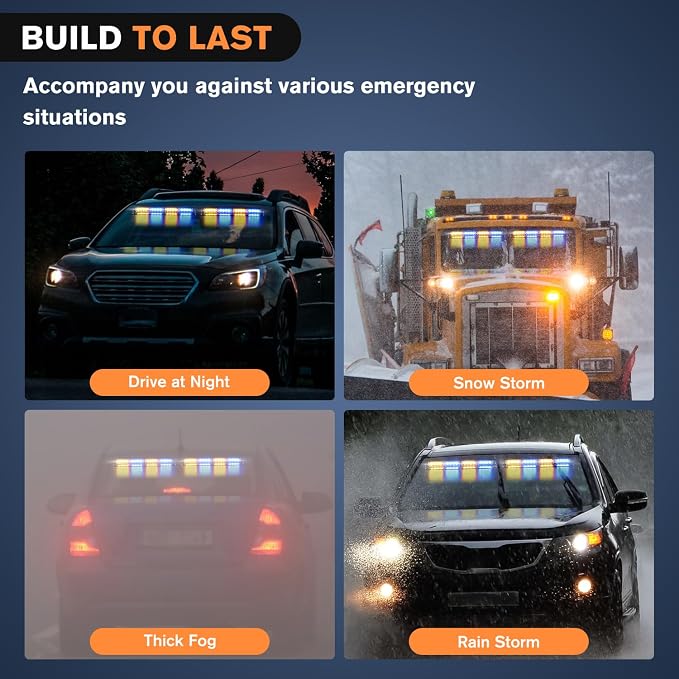 Nilight 32LED Amber Blue Emergency Dash Strobe Lights with Controller Suction Cups Warning Hazard Interior Front/Rear Windshield Deck Split Light Bar for Trucks Construction Vehicles