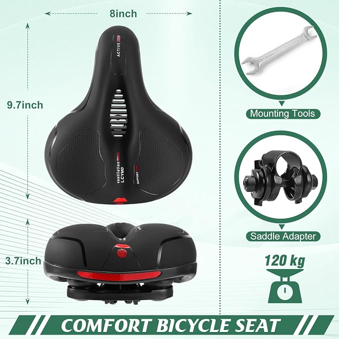 Comfortable Seat Cushion for Men Women with Dual Shock Absorbing Ball Memory Foam Waterproof Wide Bicycle Saddle Fit for Road Bikes