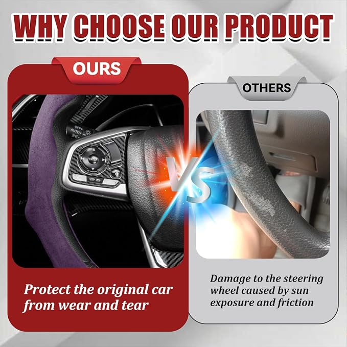 Car Steering Wheel Cover, Soft Brethable Suede Non-Slip Vehicle Steering Wheel Protector, Comfortable Sporty Auto Interior Protection Accessories, Universal for Truck SUV Van (Purple)