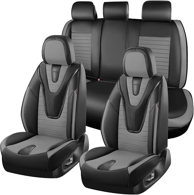 Coverado Car Seat Covers Full Set, 5 Pieces Waterproof Leather Seat Covers, Universal Fit for Cars SUVs Sedans,Black Gray