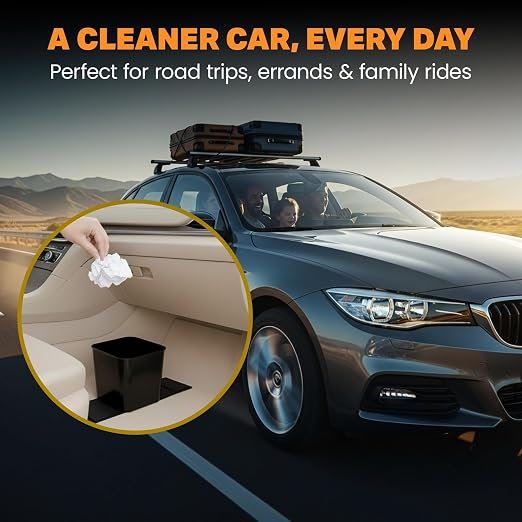 Car Trash Can with Stability Wings – Leakproof Portable Garbage Bin for Fabric & Rubber Mats – Compact Durable Plastic Auto Organizer for Cars, SUVs, Trucks (Gray, Small)