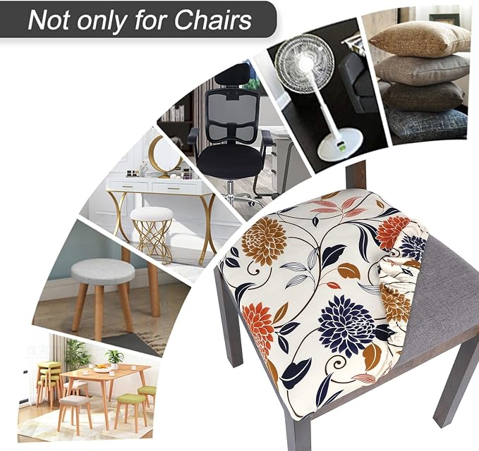 SearchI Seat Covers for Dining Room Chairs Stretch Printed Chair Seat Covers Set of 8, Removable Washable Upholstered Chair Seat Protector Cushion Slipcovers for Kitchen, Office(Flowers Pattern)