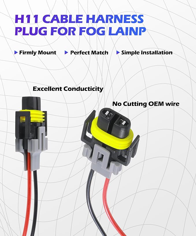 SCUARI Car Fog Light Wiring Harness Kit,Car Accessories,H8/ H9/ H11 Fog Light Harness Connector,Waterproof Pigtail Adapter Plug,Used to Stabilize The Headlight to Turn Fog Lights (4PCS)